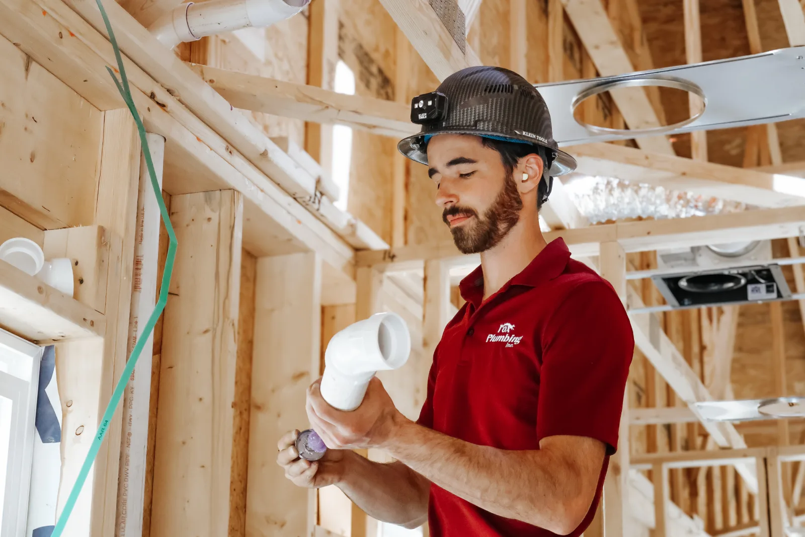 Plumber working on new home construction in Reading, PA